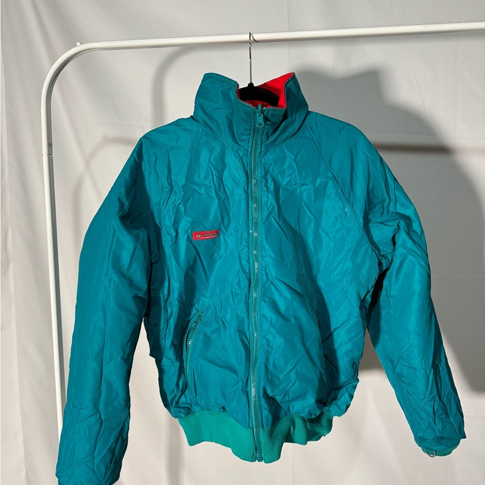 Columbia Teal Reversible Puffer Jacket with Red Details